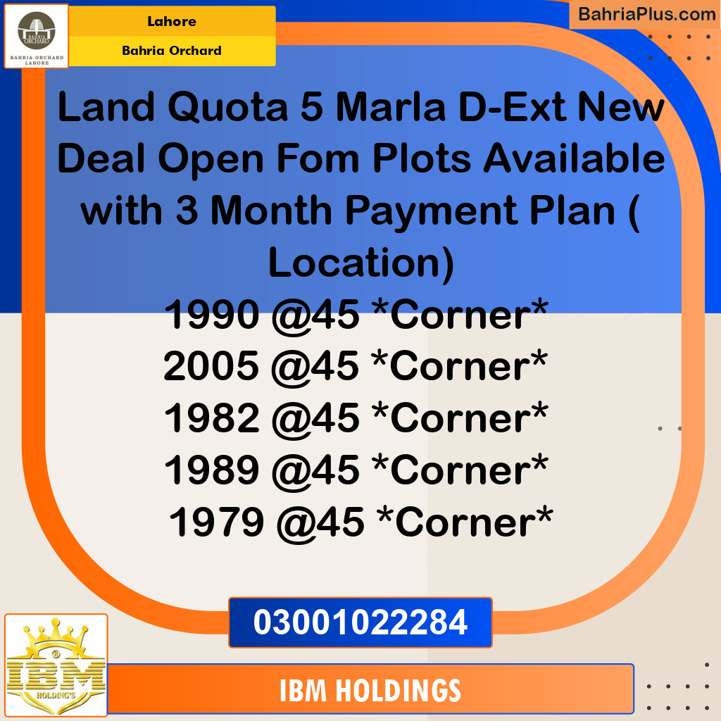 5 Marla Residential Plot for Sale in Bahria Orchard, Lahore - (BP-224899)