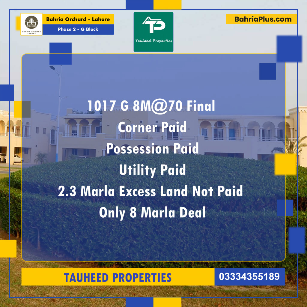 8 Marla Residential Plot for Sale in Phase 2 - G Block -  Bahria Orchard, Lahore - (BP-224911)