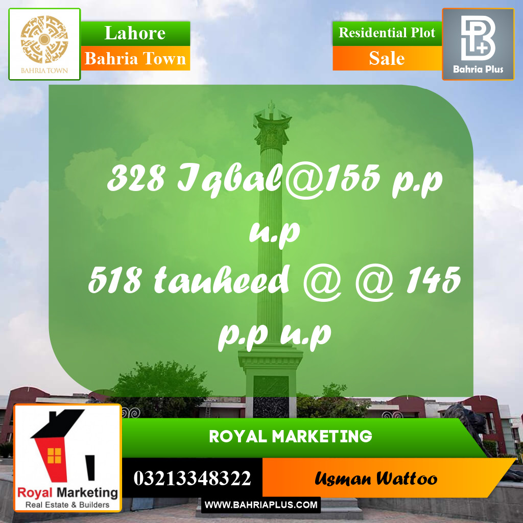 Residential Plot for Sale in Bahria Town, Lahore - (BP-224925)