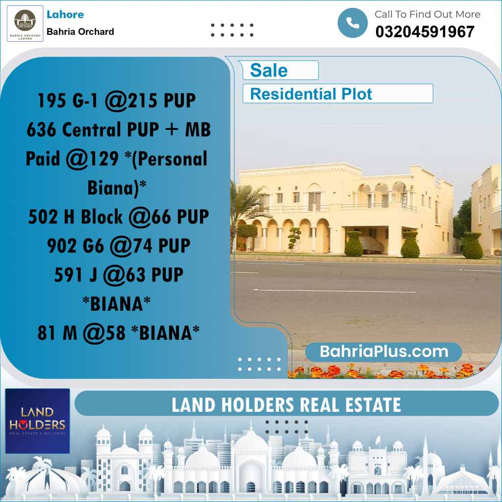 Residential Plot for Sale in Bahria Orchard, Lahore - (BP-224936)