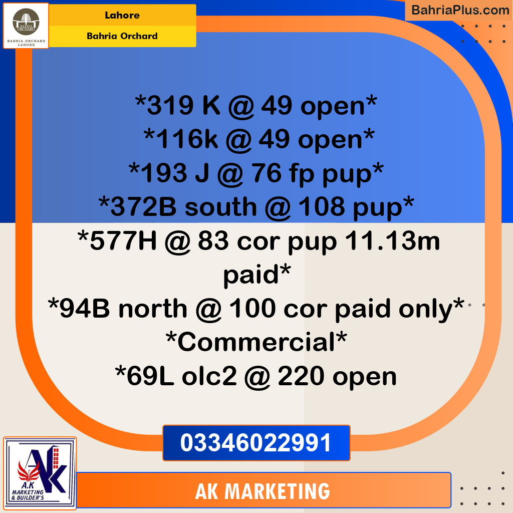 10 Marla Residential Plot for Sale in Bahria Orchard, Lahore - (BP-224965)