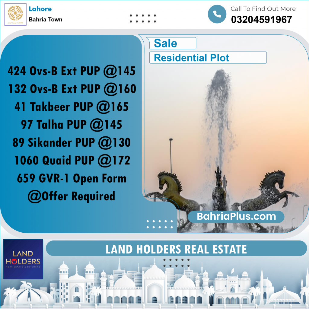 Residential Plot for Sale in Bahria Town, Lahore - (BP-224976)