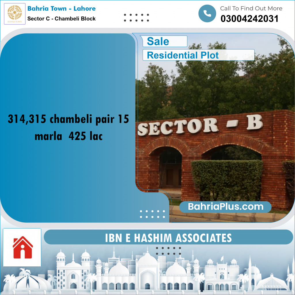 30 Marla Residential Plot for Sale in Sector C - Chambeli Block - Bahria Town, Lahore - (BP-225020)