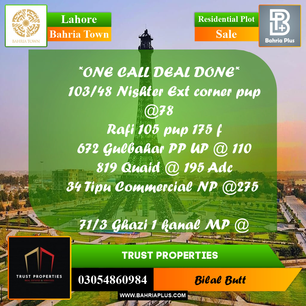 Residential Plot for Sale in Bahria Town, Lahore - (BP-225057)