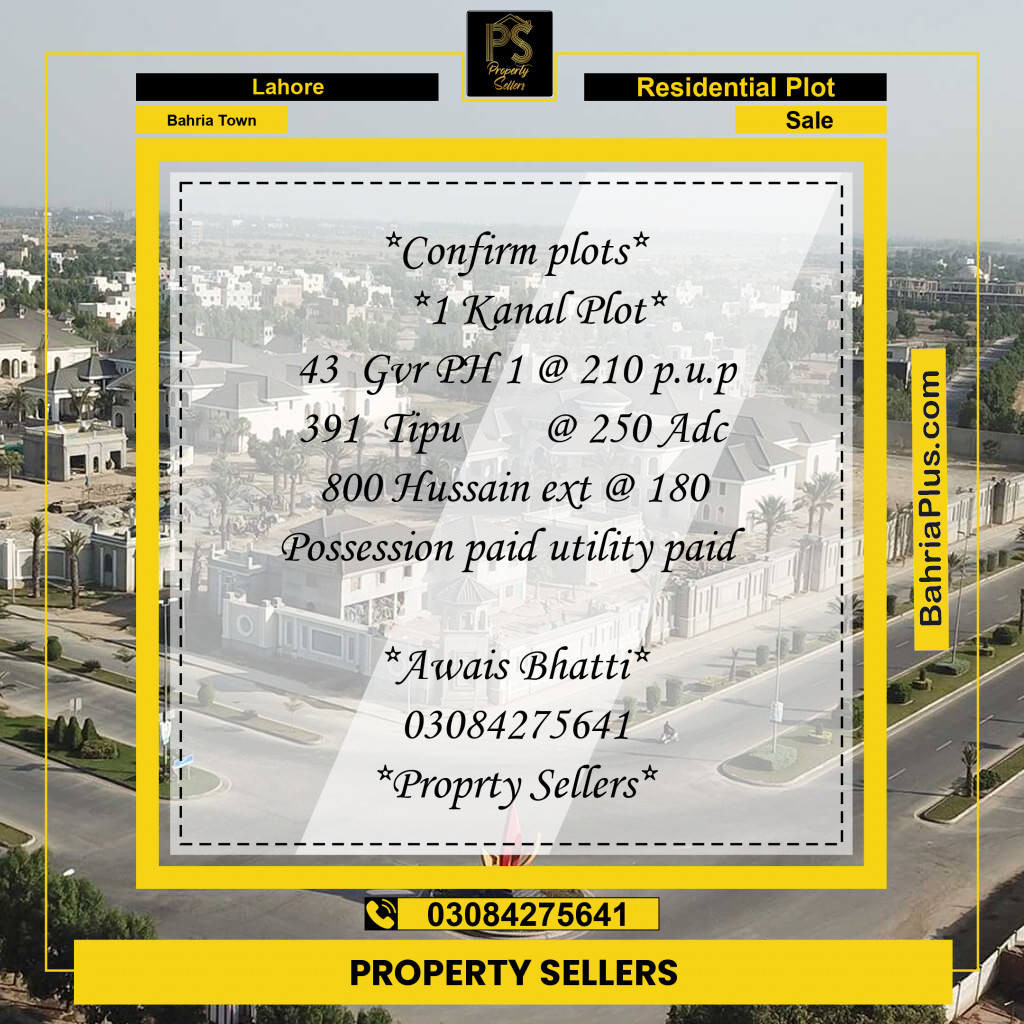 Residential Plot for Sale in Bahria Town, Lahore - (BP-225097)
