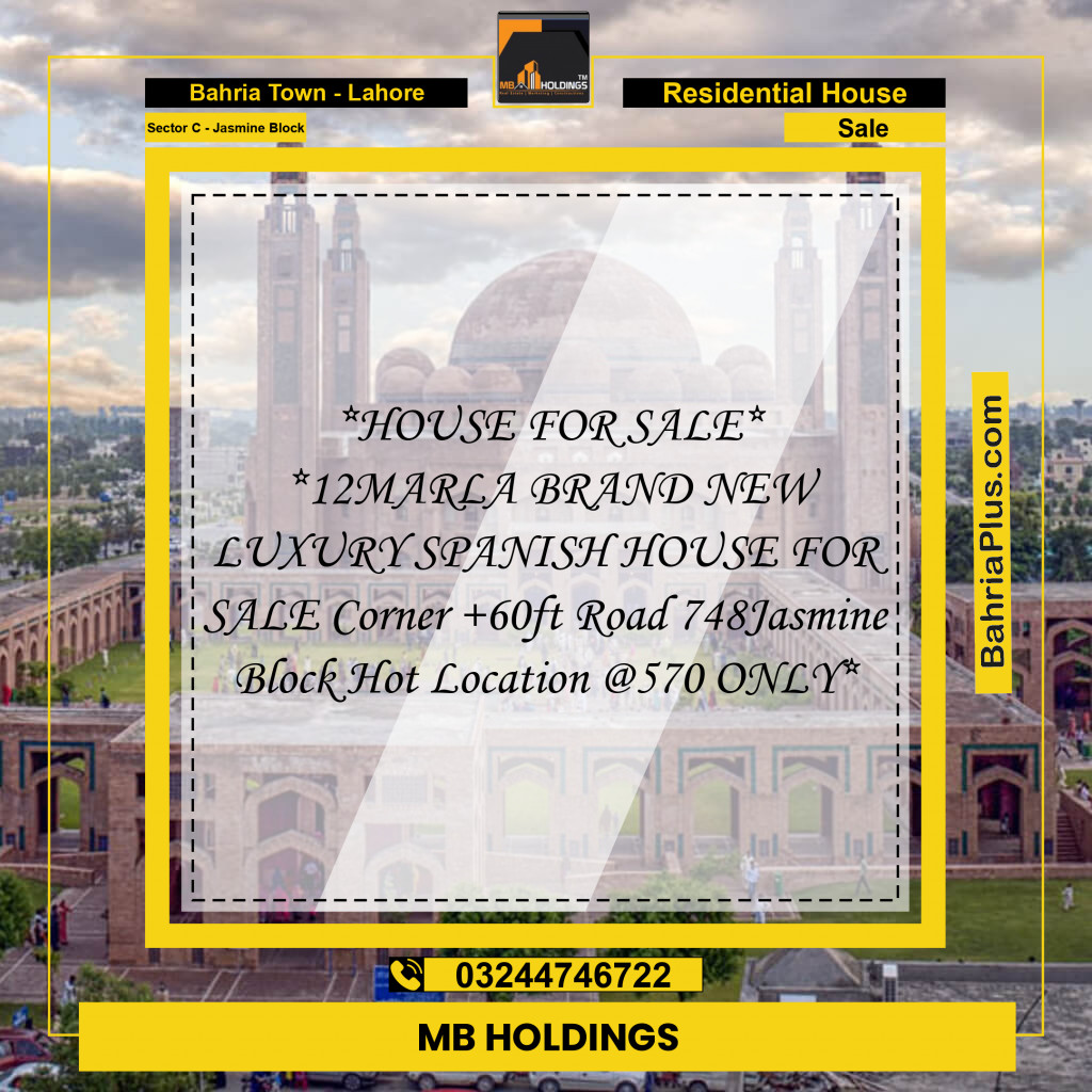 12 Marla Residential House for Sale in Sector C - Jasmine Block - Bahria Town, Lahore - (BP-225110)