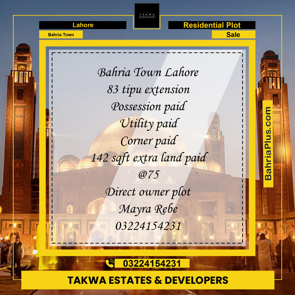Residential Plot for Sale in Bahria Town, Lahore - (BP-225119)