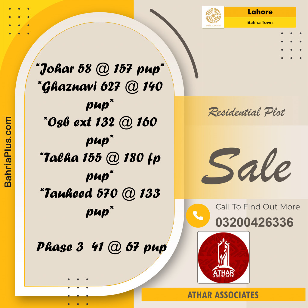 Residential Plot for Sale in Bahria Town, Lahore - (BP-225125)