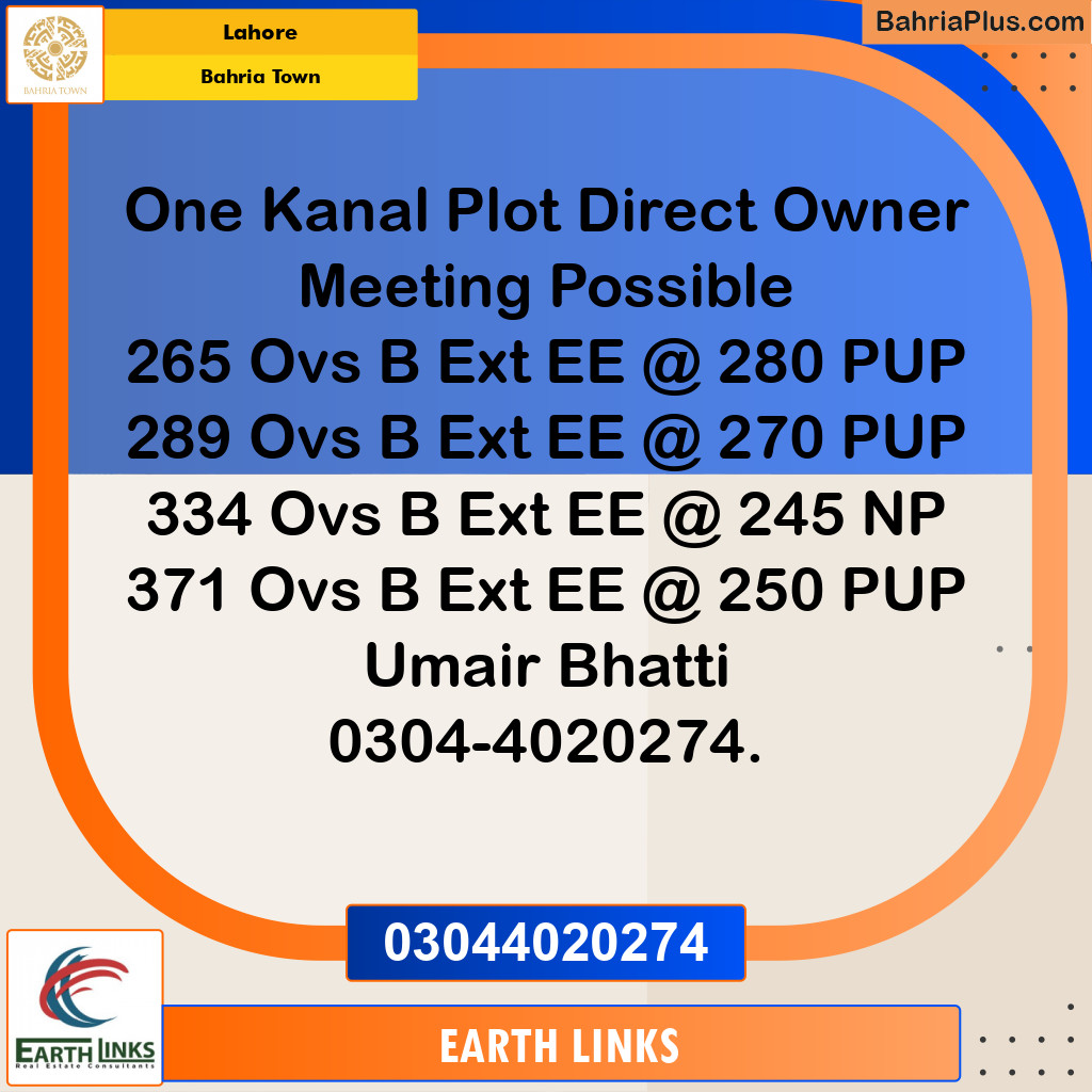 1 Kanal Residential Plot for Sale in Bahria Town, Lahore - (BP-225136)