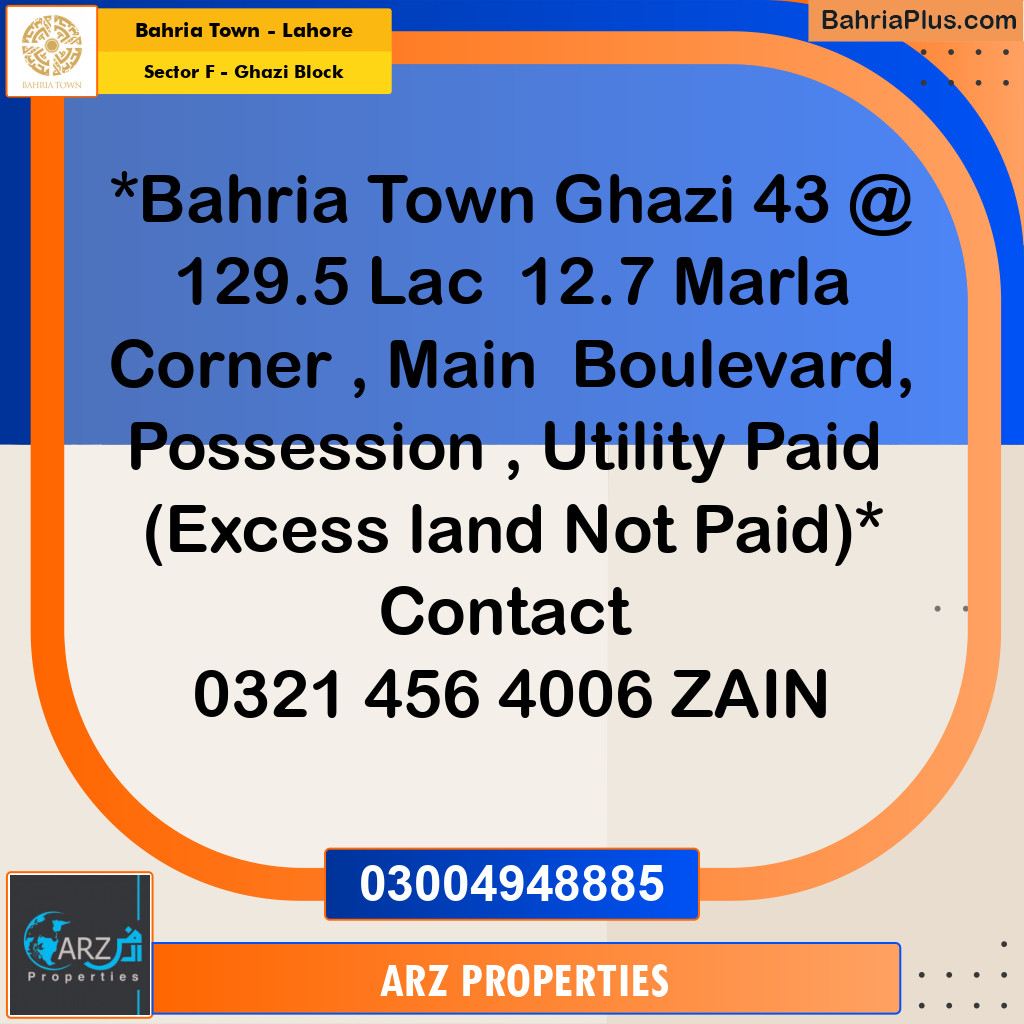 13 Marla Residential Plot for Sale in Sector F - Ghazi Block -  Bahria Town, Lahore - (BP-225139)