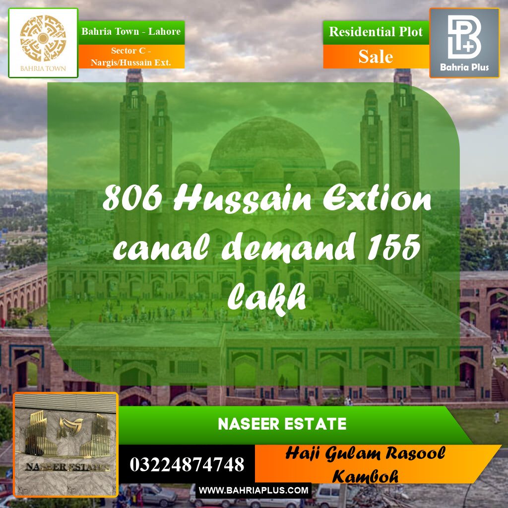 20 Marla Residential Plot for Sale in Sector C - Nargis/Hussain Ext. -  Bahria Town, Lahore - (BP-225163)