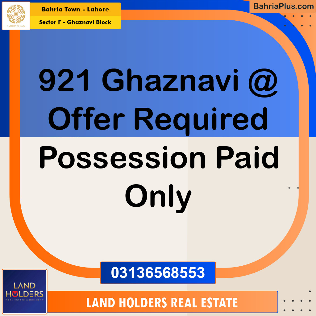 10 Marla Residential Plot for Sale in Sector F - Ghaznavi Block - Bahria Town, Lahore - (BP-225235)