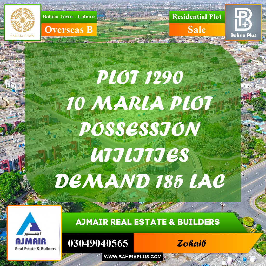 10 Marla Residential Plot for Sale in Overseas B -  Bahria Town, Lahore - (BP-225239)