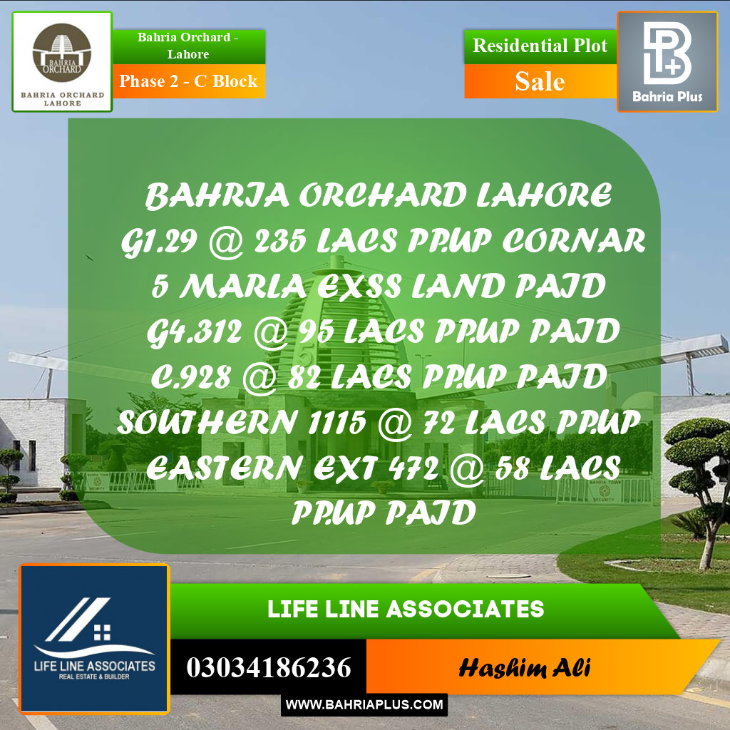 8 Marla Residential Plot for Sale in Phase 2 - C Block -  Bahria Orchard, Lahore - (BP-225252)