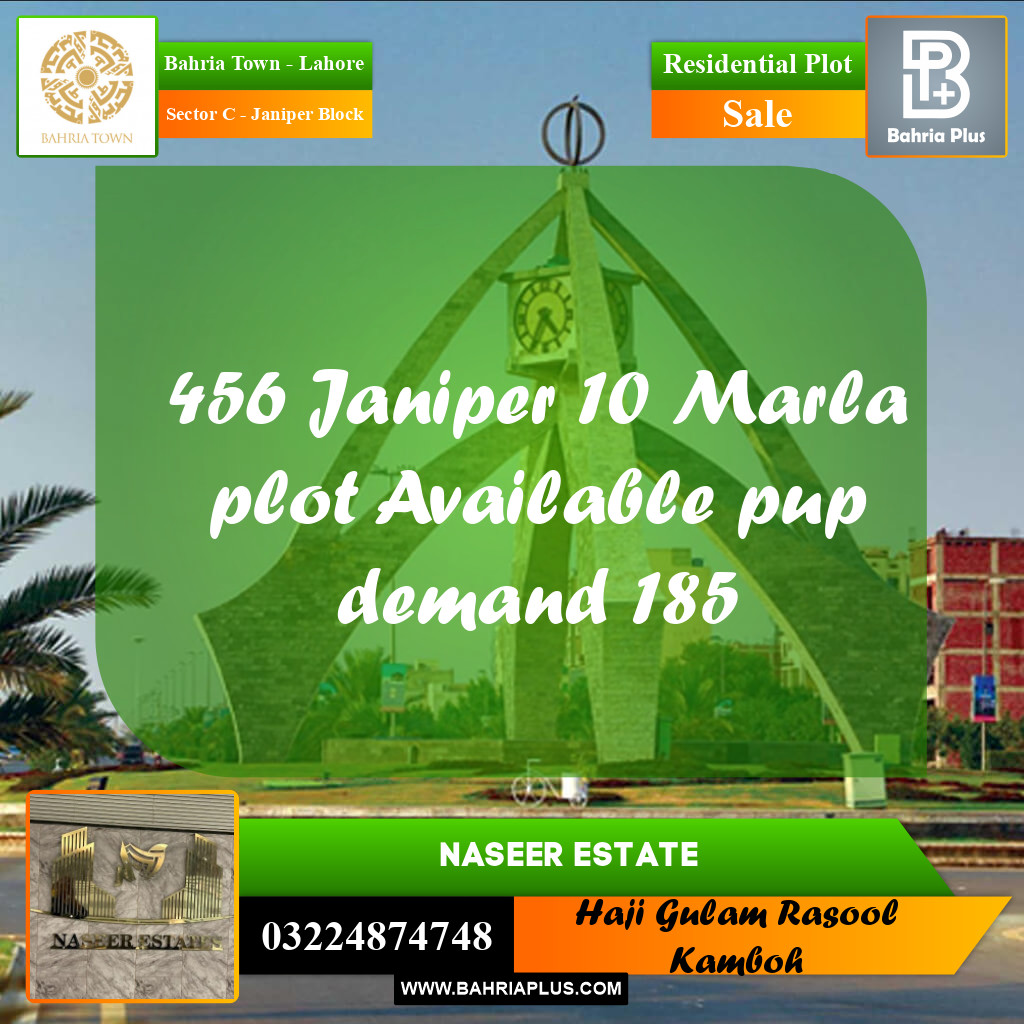 10 Marla Residential Plot for Sale in Sector C - Janiper Block - Bahria Town, Lahore - (BP-225259)