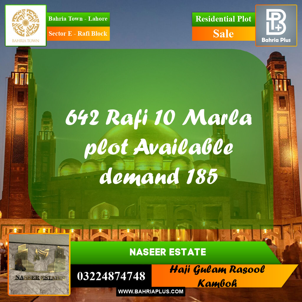 10 Marla Residential Plot for Sale in Sector E - Rafi Block -  Bahria Town, Lahore - (BP-225262)