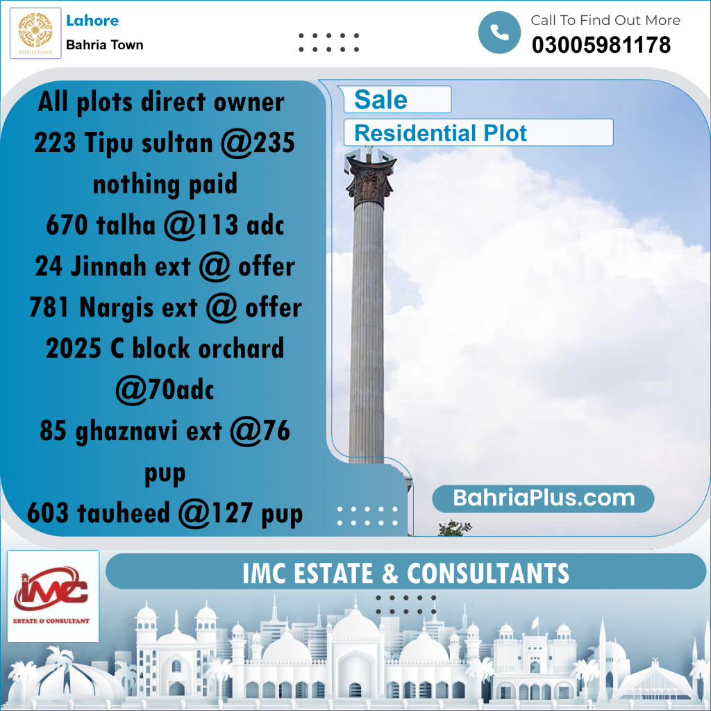 Residential Plot for Sale in Bahria Town, Lahore - (BP-225273)