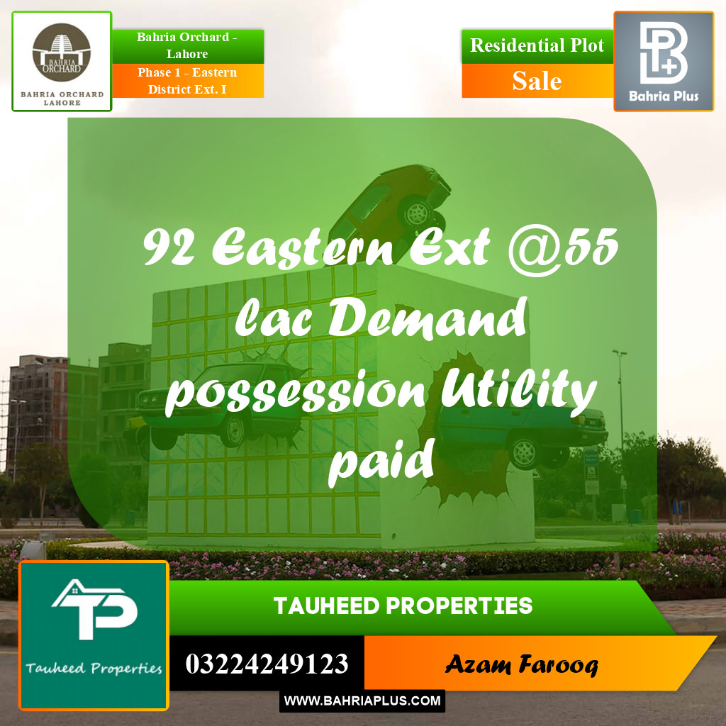 5 Marla Residential Plot for Sale in Phase 1 - Eastern District Ext. I - Bahria Orchard, Lahore - (BP-225290)