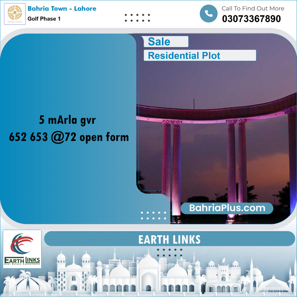 5 Marla Residential Plot for Sale in Golf Phase 1 -  Bahria Town, Lahore - (BP-225322)