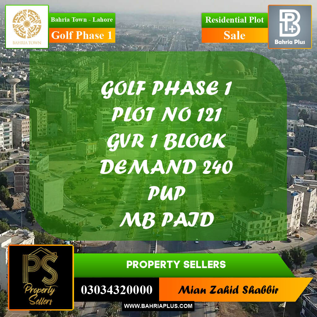 20 Marla Residential Plot for Sale in Golf Phase 1 -  Bahria Town, Lahore - (BP-225333)