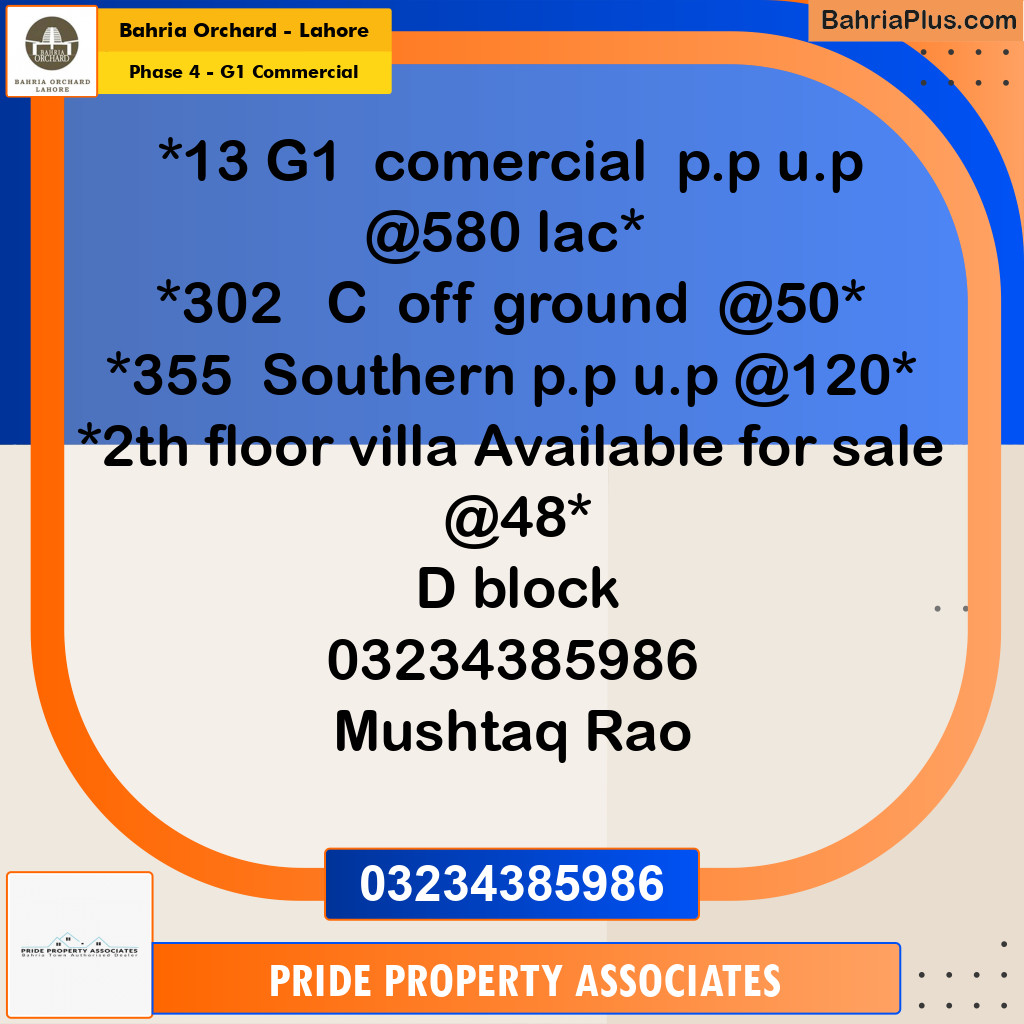 8 Marla Commercial Plot for Sale in Phase 4 - G1 Commercial -  Bahria Orchard, Lahore - (BP-225342)