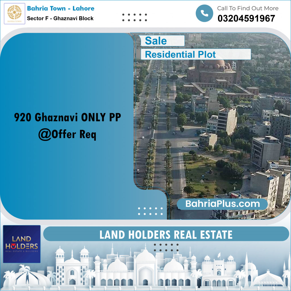 10 Marla Residential Plot for Sale in Sector F - Ghaznavi Block -  Bahria Town, Lahore - (BP-225354)