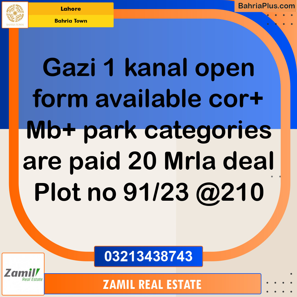 1 Kanal Residential Plot for Sale in Bahria Town, Lahore - (BP-225356)