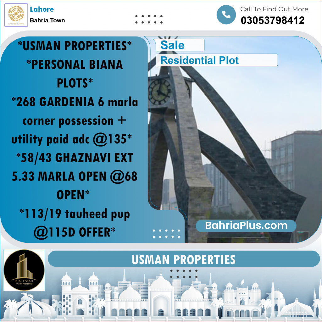 Residential Plot for Sale in Bahria Town, Lahore - (BP-225368)