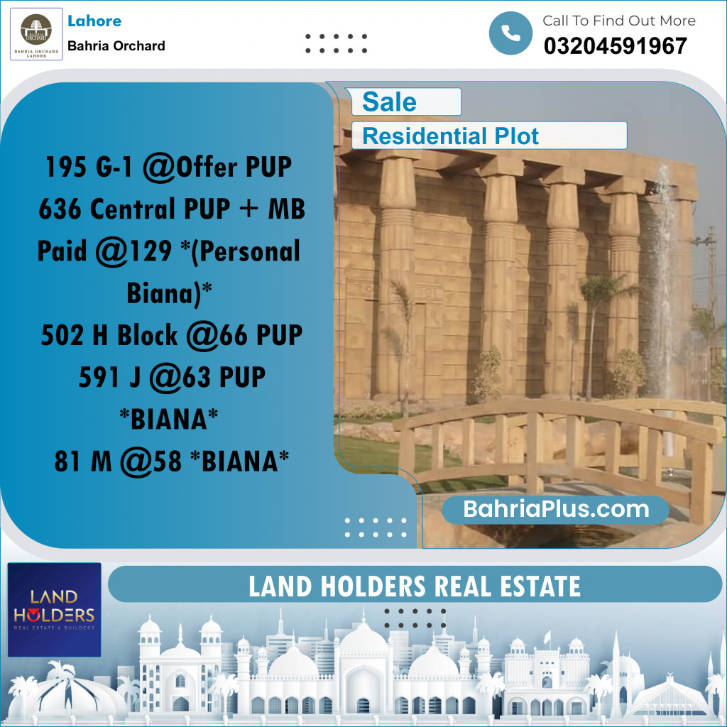 Residential Plot for Sale in Bahria Orchard, Lahore - (BP-225387)