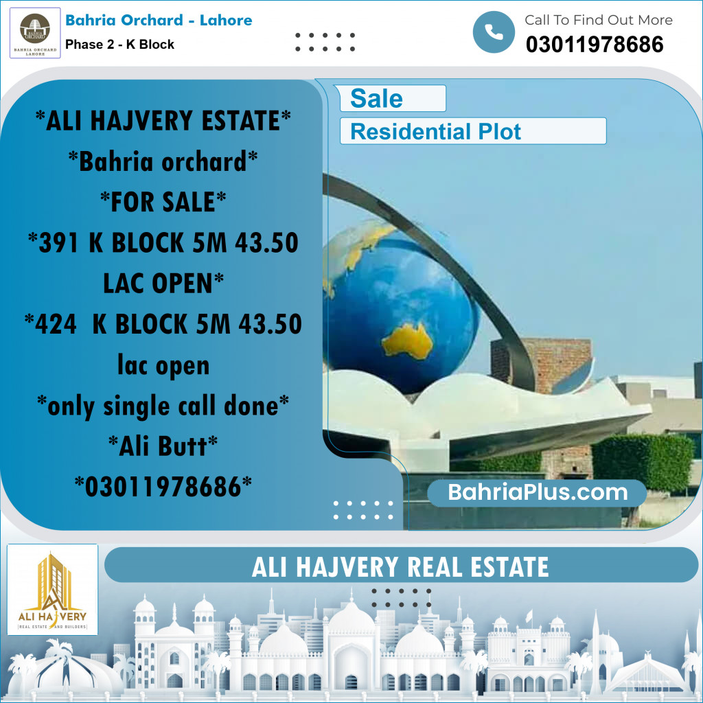 5 Marla Residential Plot for Sale in Phase 2 - K Block - Bahria Orchard, Lahore - (BP-225430)