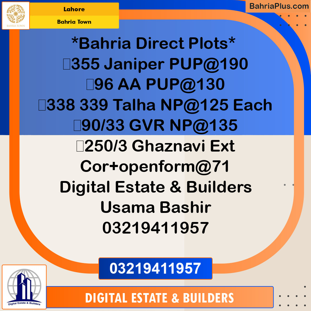 Residential Plot for Sale in Bahria Town, Lahore - (BP-225463)