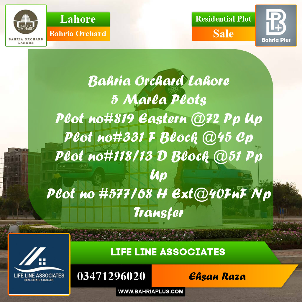 5 Marla Residential Plot for Sale in Bahria Orchard, Lahore - (BP-225471)