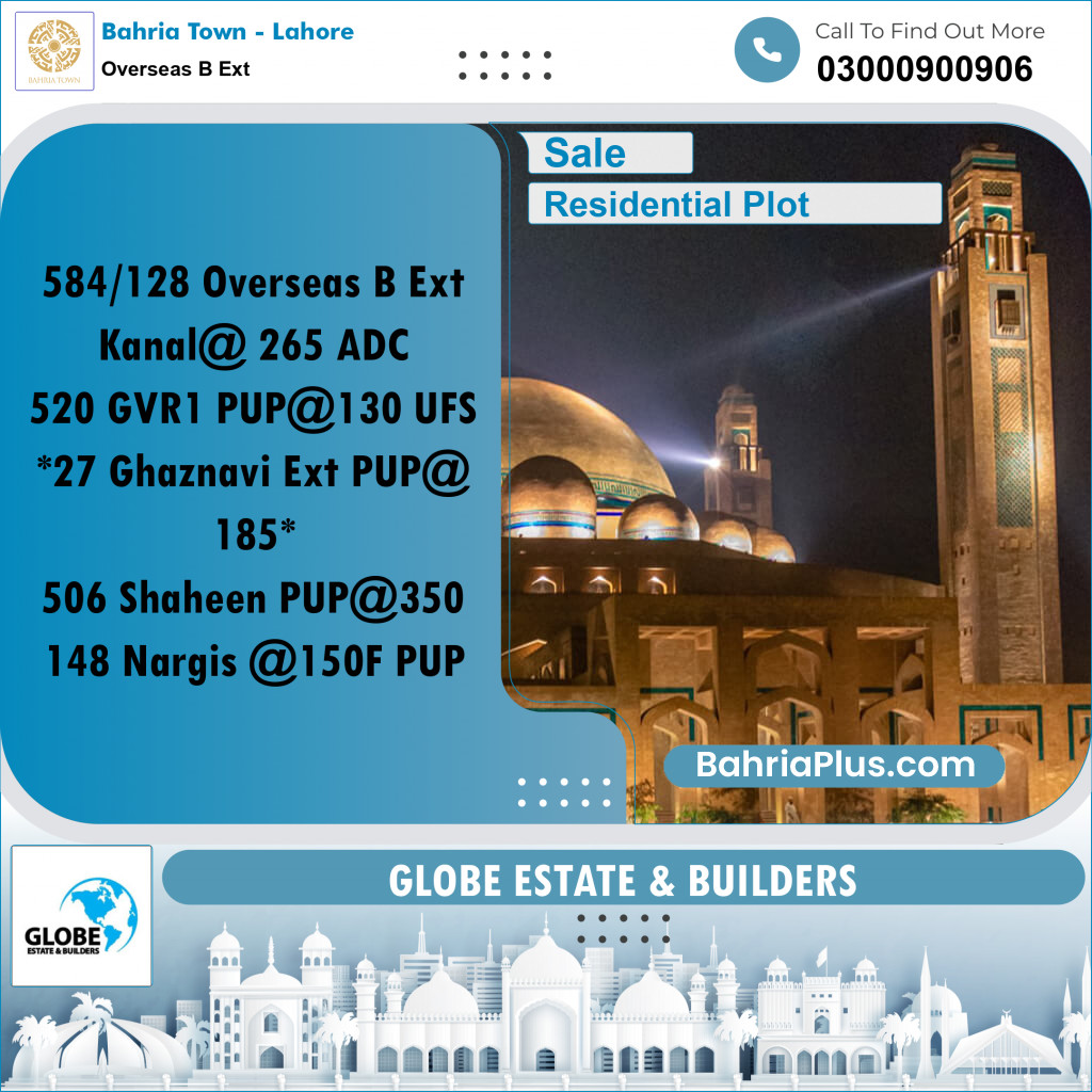 Residential Plot for Sale in Overseas B Ext -  Bahria Town, Lahore - (BP-225503)