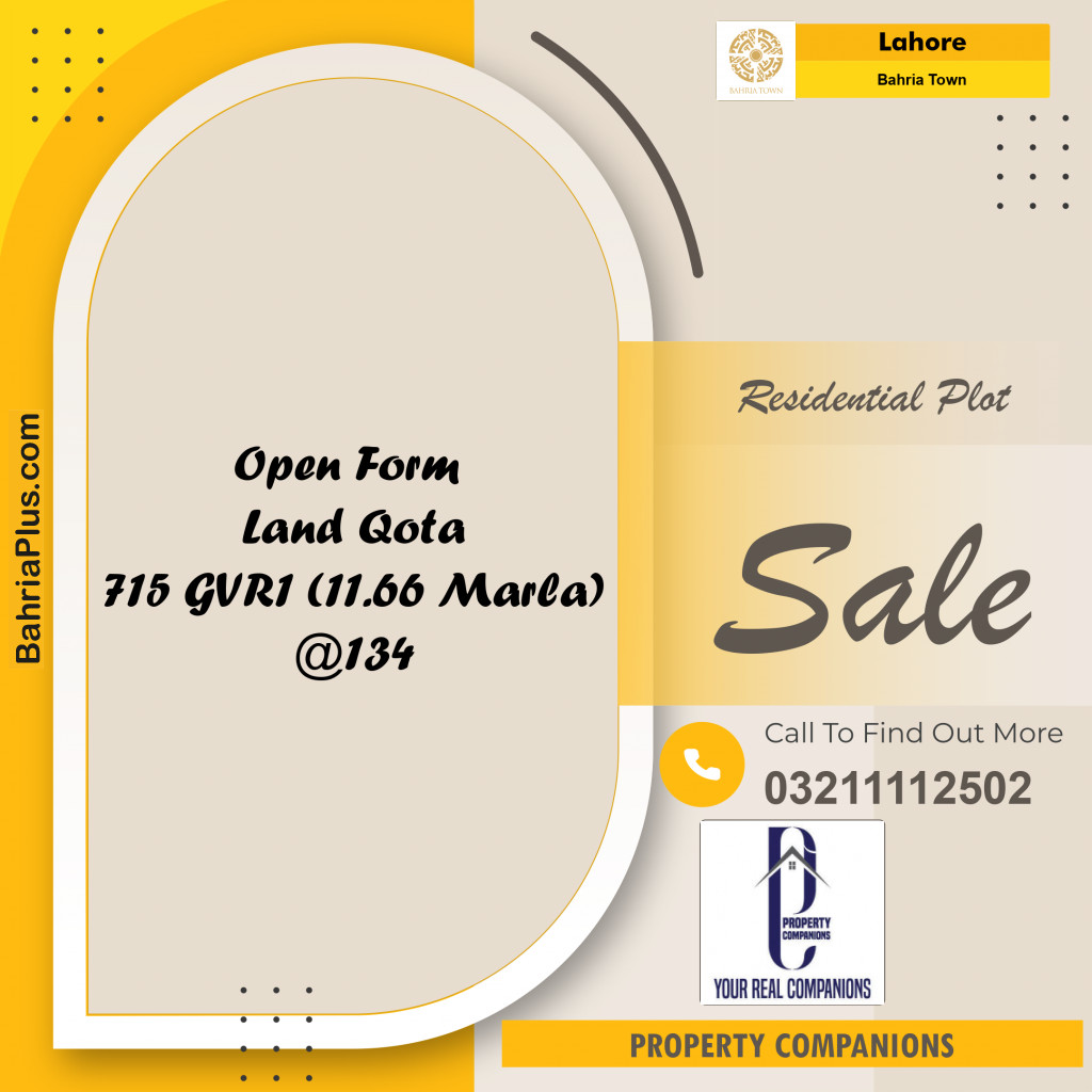 Residential Plot for Sale in Bahria Town, Lahore - (BP-225547)