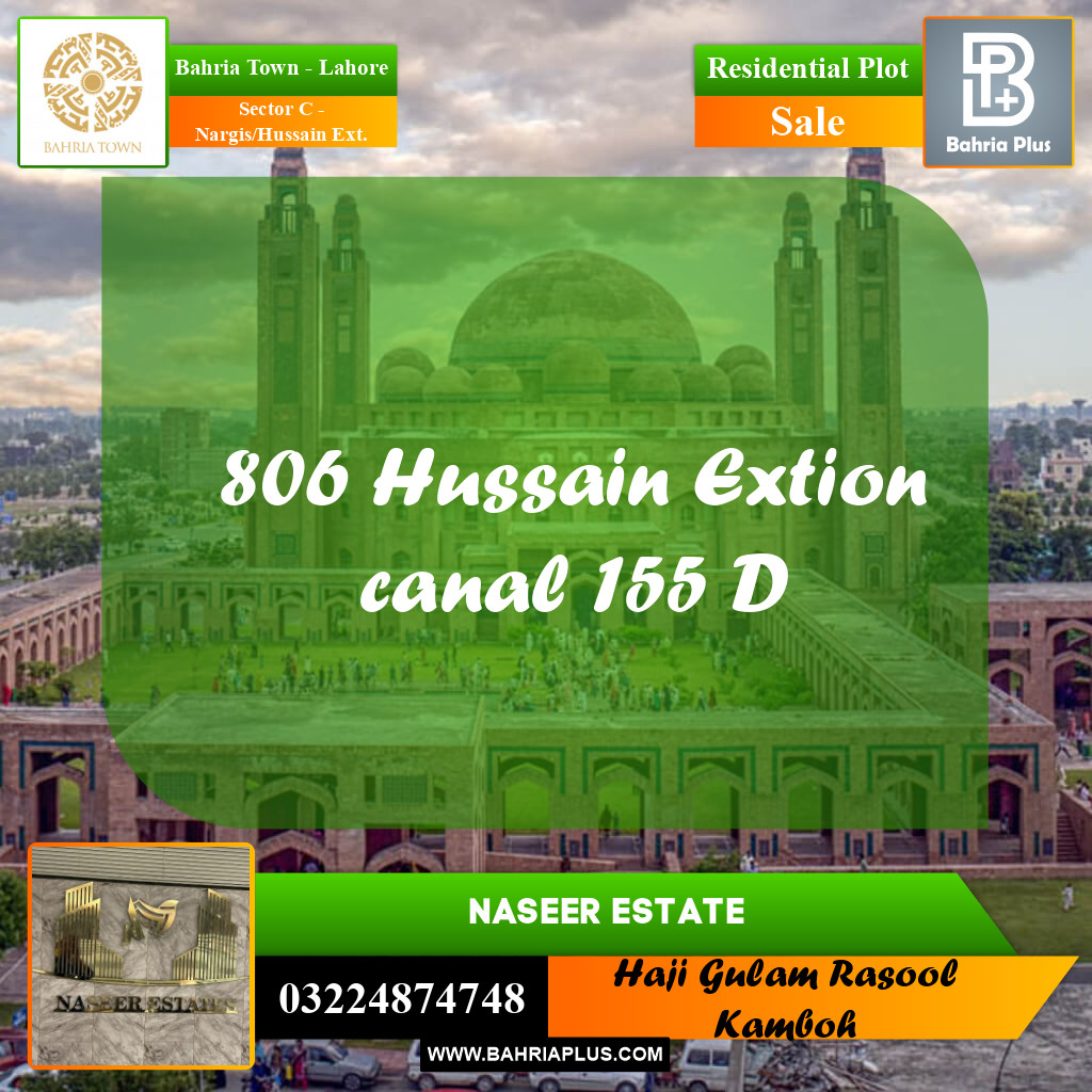 20 Marla Residential Plot for Sale in Sector C - Nargis/Hussain Ext. - Bahria Town, Lahore - (BP-225563)