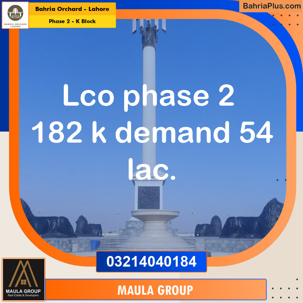 5 Marla Residential Plot for Sale in Phase 2 - K Block -  Bahria Orchard, Lahore - (BP-225576)