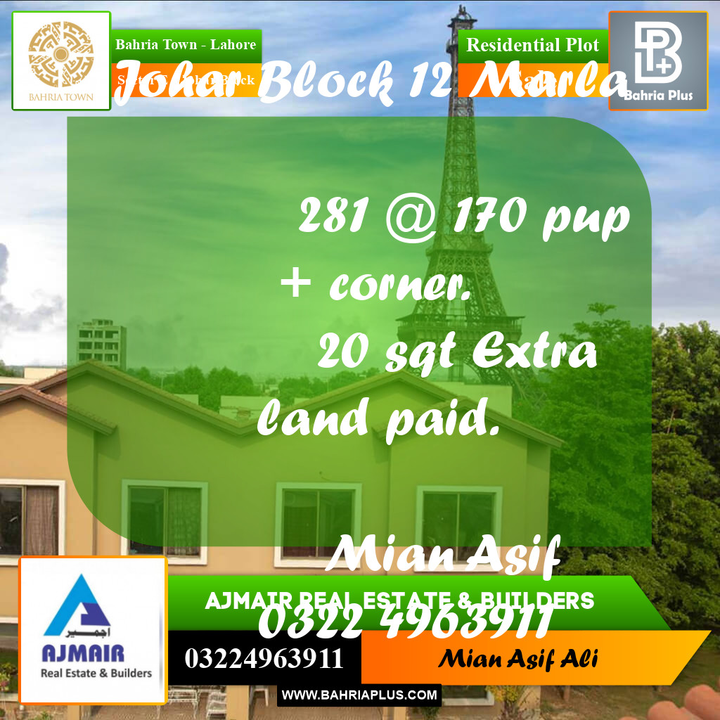 Residential Plot for Sale in Sector E - Johar Block -  Bahria Town, Lahore - (BP-225602)