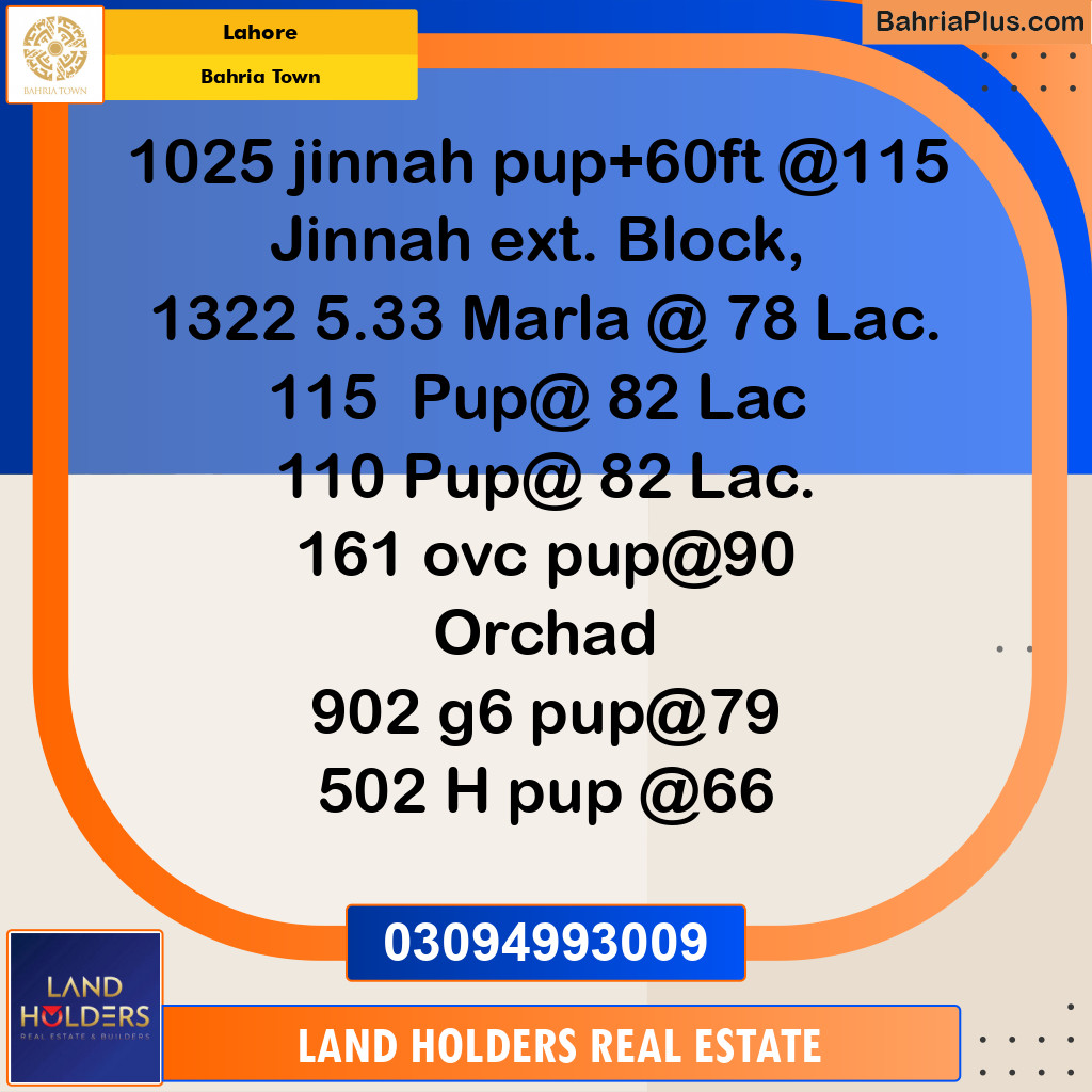 Residential Plot for Sale in Bahria Town, Lahore - (BP-225603)