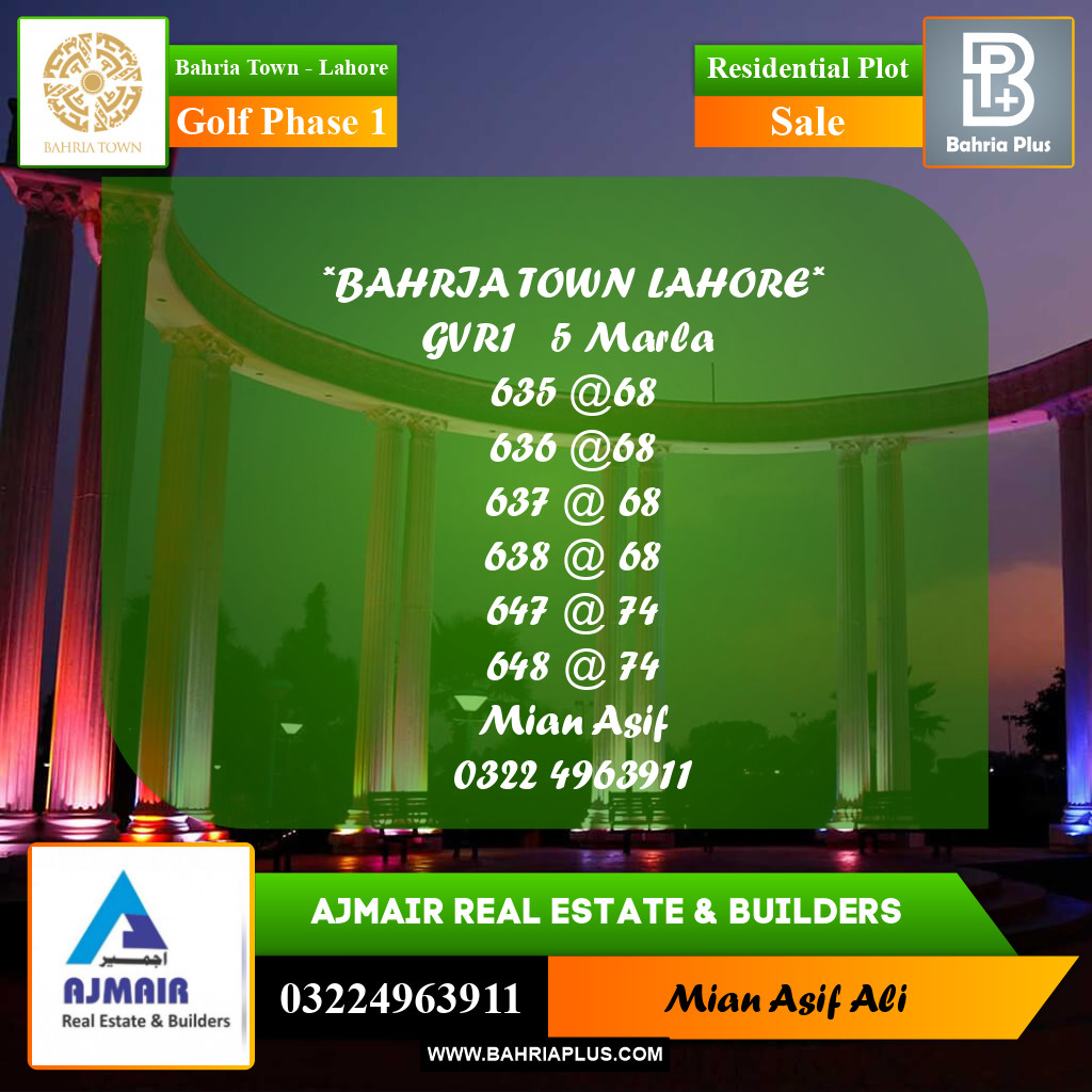 Residential Plot for Sale in Golf Phase 1 -  Bahria Town, Lahore - (BP-225606)