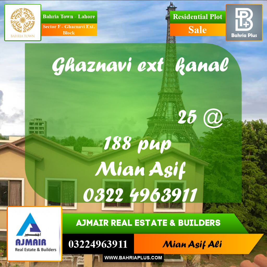 Residential Plot for Sale in Sector F - Ghaznavi Ext. Block -  Bahria Town, Lahore - (BP-225607)