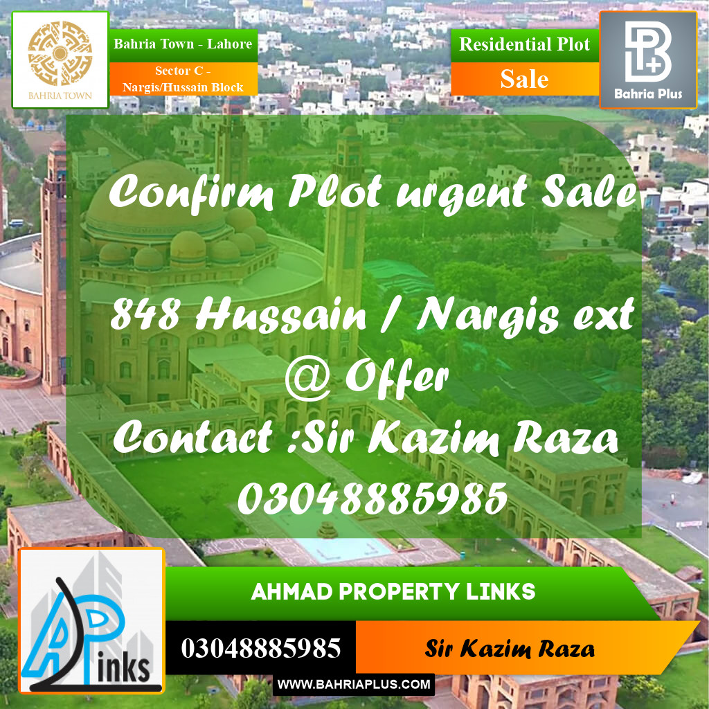 10 Marla Residential Plot for Sale in Sector C - Nargis/Hussain Block - Bahria Town, Lahore - (BP-225626)