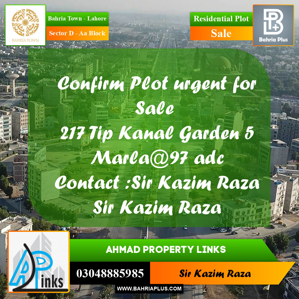5 Marla Residential Plot for Sale in Sector D - AA Block -  Bahria Town, Lahore - (BP-225627)