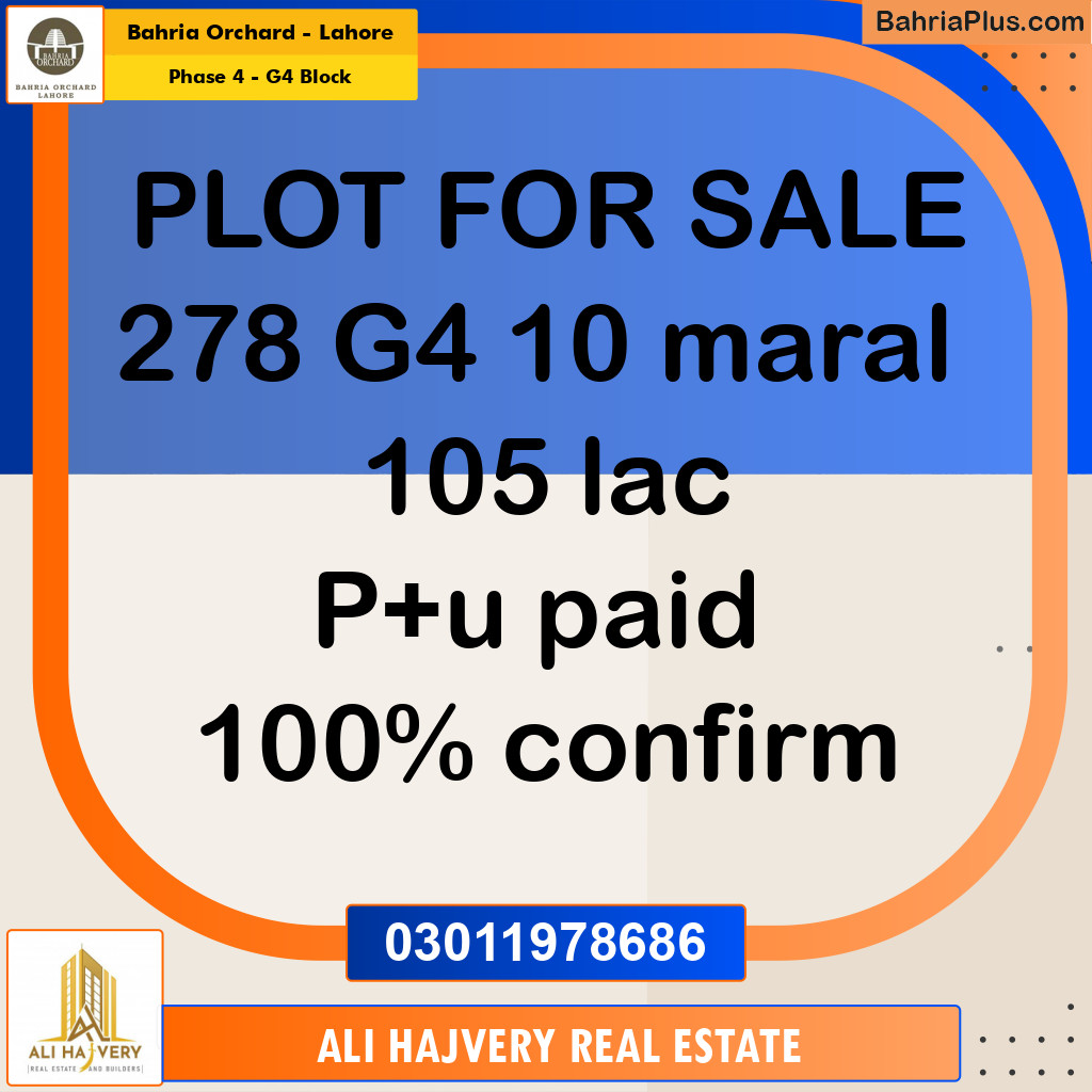 10 Marla Residential Plot for Sale in Phase 4 - G4 Block -  Bahria Orchard, Lahore - (BP-225682)