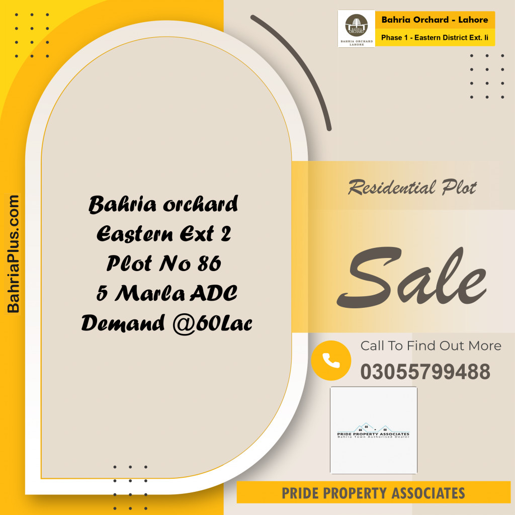 5 Marla Residential Plot for Sale in Phase 1 - Eastern District Ext. II -  Bahria Orchard, Lahore - (BP-225689)