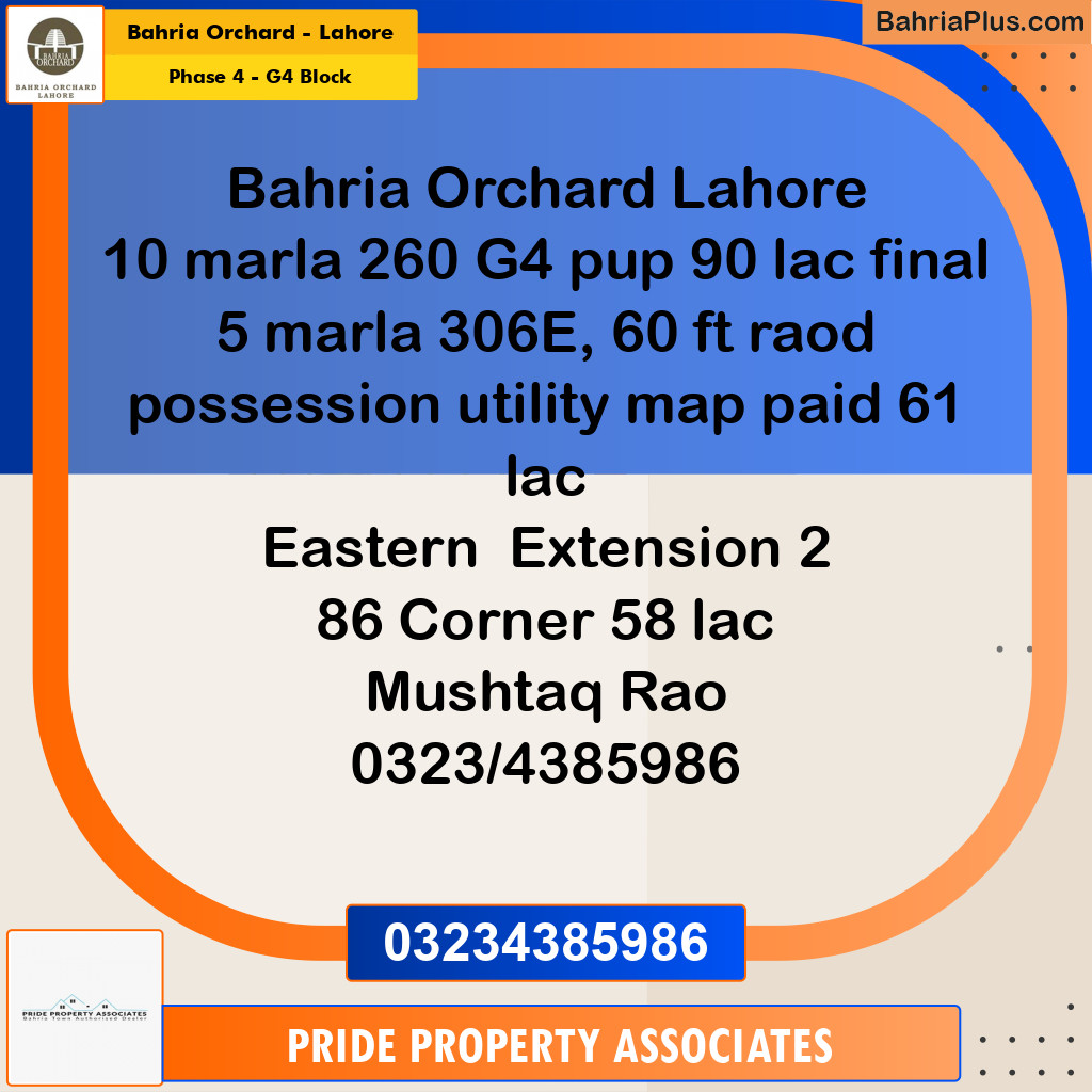 10 Marla Residential Plot for Sale in Phase 4 - G4 Block -  Bahria Orchard, Lahore - (BP-225709)