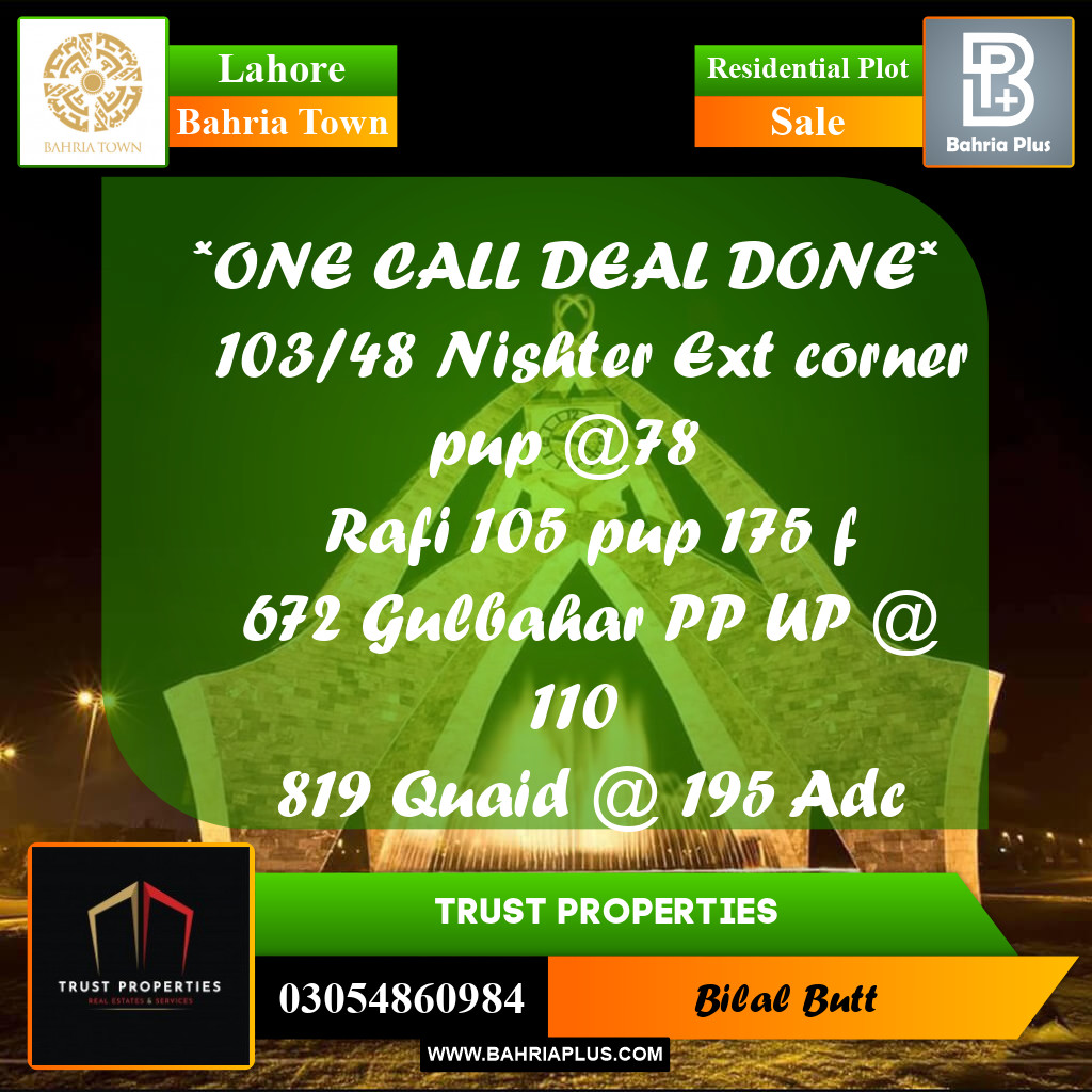 Residential Plot for Sale in Bahria Town, Lahore - (BP-225746)