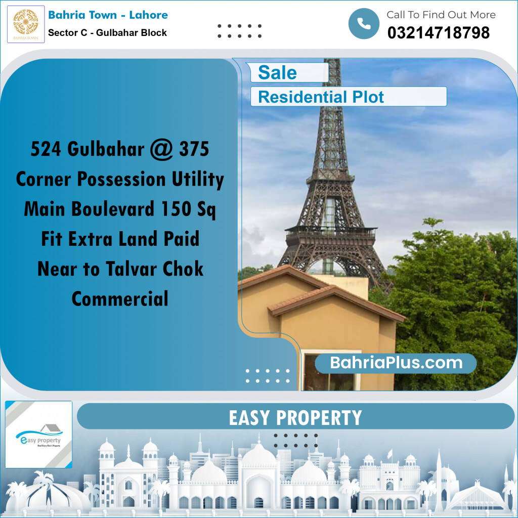 20 Marla Residential Plot for Sale in Sector C - Gulbahar Block - Bahria Town, Lahore - (BP-225774)