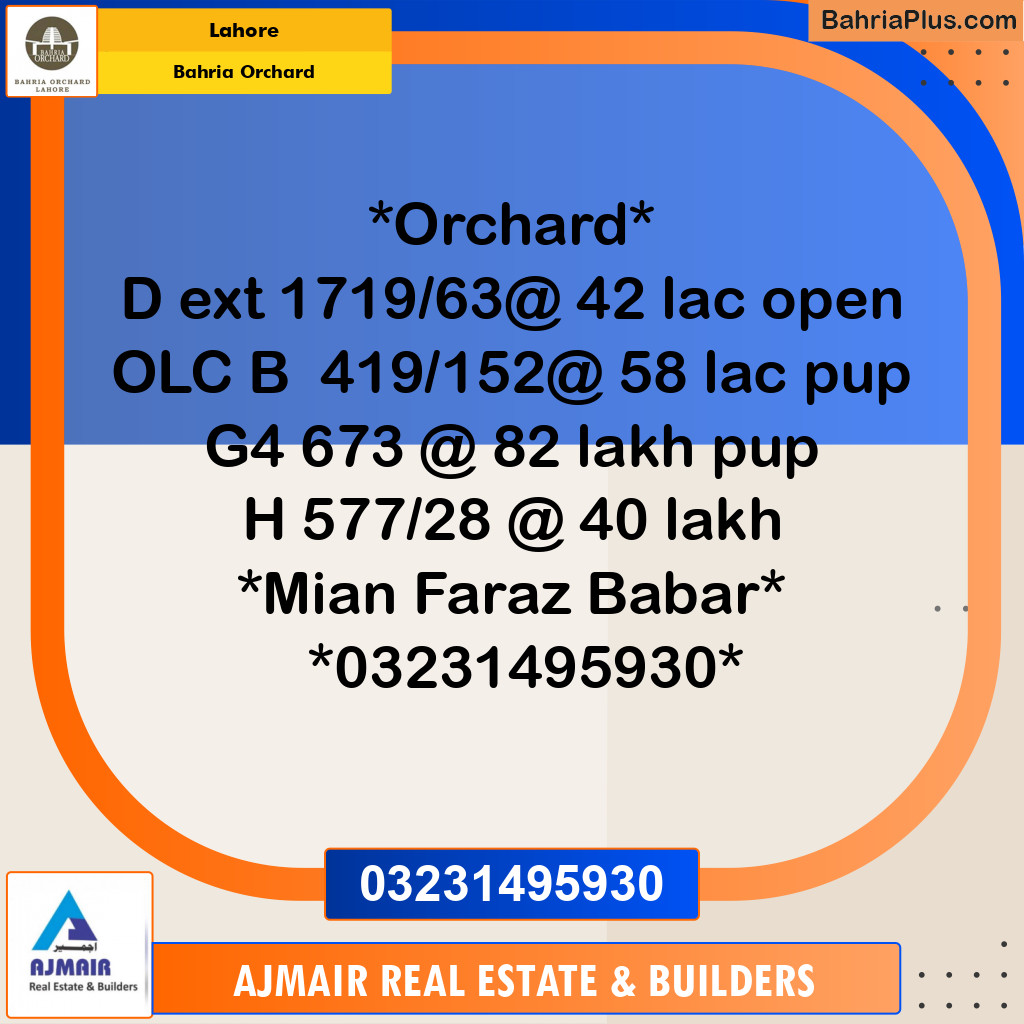 Residential Plot for Sale in Bahria Orchard, Lahore - (BP-225782)