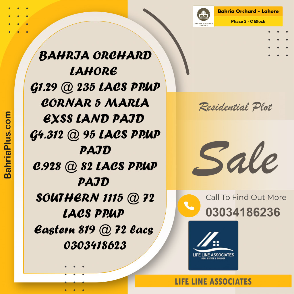 8 Marla Residential Plot for Sale in Phase 2 - C Block -  Bahria Orchard, Lahore - (BP-225868)