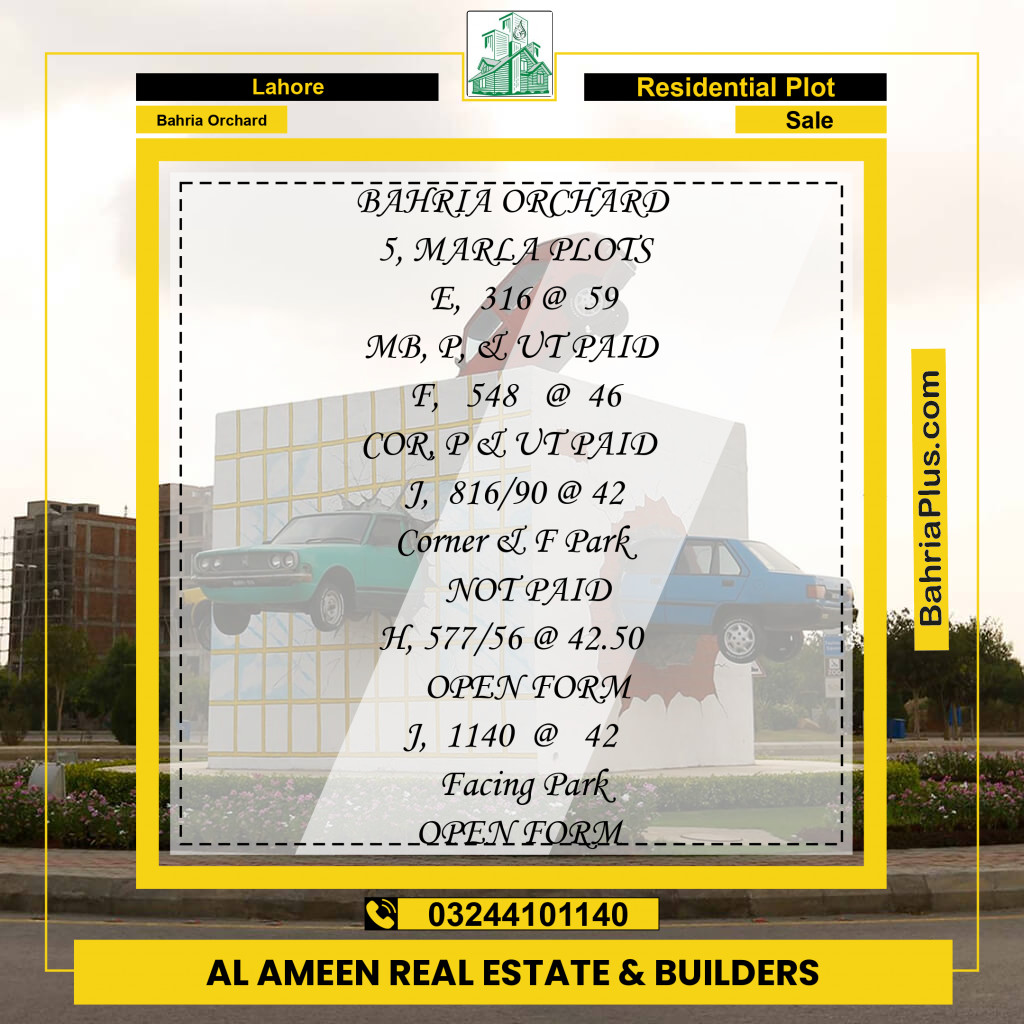 Residential Plot for Sale in Bahria Orchard, Lahore - (BP-225871)